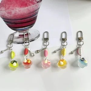 Cute Summer Keychain Ins Fruit 3D Ice Net Bowl Pendant Girly Heart Hanging Ornament