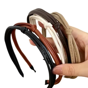 Cute Top Knot Hair and Face Wash Accessory Non Slip PU Leather HeadBands for Girls Customizable Logo