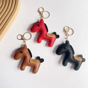 Cute Trend PU Leather Mini Bag Pony Charm Cartoon Animal Horse Pendant Luxury Keychain Accessories Car Hanging Decor for Bags