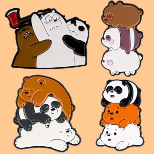 Cute Trendy Funny Three Black and White Brown Bears Animal Brooch Badge Accessories Backpack Hat Badge Drip Oil