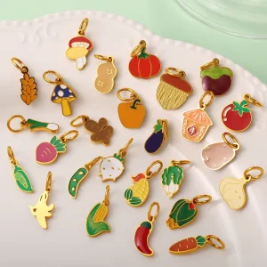 Cute Vegetable Colorful Enamel Pendant Handmade Versatile Charm Creative Accessories Stainless Steel Fashion Jewelry