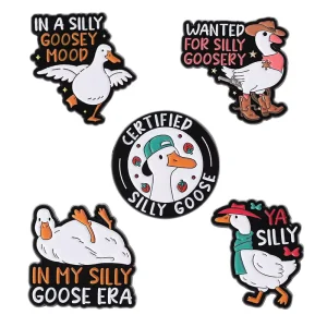 Cute White Goose with Gold Design Enamel Pin Creative Animal Brooch with Letter Accent