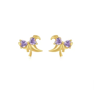 Cute Witch Hat Heart Stone Stud Earrings for Women Fashion Purple Crystal 18K Gold Plated Earrings