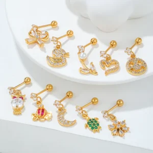 Cute Women’s Fashion Piercing Stud Jewelry Bow Small Animal Pendant Earrings