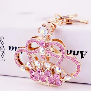 Cute Women’s Metal Alloy Crown and Rhinestone Keychain Fashion Style Accessory Bag Small Gift Keychain Bag