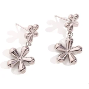 Cute and Versatile 316L Stainless Steel Jewelry 18K PVD Gold Earrings Two Small Flower Earrings for Women