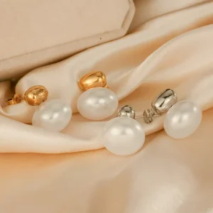 Cylinder Pearl Stud Earrings Stainless Steel 18K Gold Plated Waterproof Hypoallergenic Women Jewelry