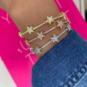 Cz Star Bar Link Chain Adjustable Size Fashion Jewelry Star Bracelet