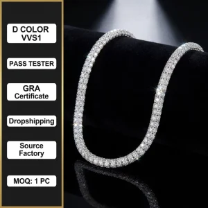 D Color VVS1 Moissanite Snake Chain Necklace S925 Sterling Silver Nano Plated Geometric Iced Out Bracelet for Men Women