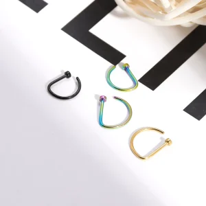 D Shaped Children’s Unisex Stainless Steel 8mm Nose Ring Ear Studs Punk Style Body Piercing Jewelry Wedding Engagement Party