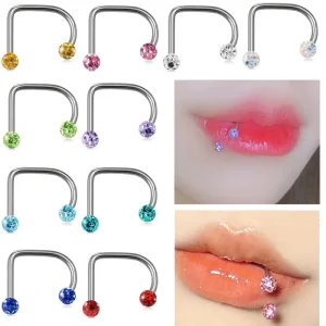D-shaped Foil Soft Clay Inlaid Diamond Ball Stainless Steel Piercing Jewelry Lip Ring Horseshoe Ring