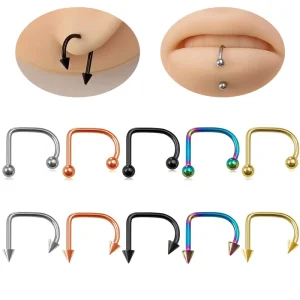 D-shaped Lip Ring with Round Ball and Pointed Cone U-shaped Lip Ring Earrings Hip-hop Stainless Steel Piercing Jewelry