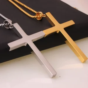 D003 European American Men’s Jewelry Simple Style 9*4.9CM Stainless Steel Large Cross Pendant Gold Plated Fashion Necklace