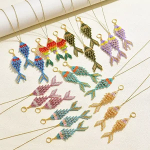 D518 Handmade Stainless Steel Miyuki Bead Fish Earrings Fashionable Cute Fish Charms Necklace Earrings Women Set