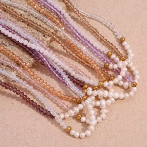 D703 Stainless Steel Beads Necklace Handmade Beaded Crystal Pearl Bead Necklace for Women