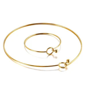 D771 Permanent Stainless Steel Made Choker Necklace Jewelry Women Men Easy Lock Fashion Cuff Jewelry Set