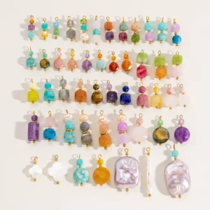 D782 Fashion Natural Stone Gemstone Charm Pendant Crystal Amethyst Amazonite Pearl Birthstone Charm Necklace Pendant