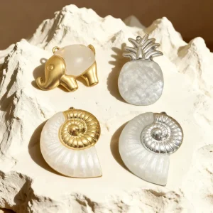 D794 Fashion Stainless Steel Nail Shell Charm Pendant Pineapple Elephant Resign Charm for Jewelry DIY
