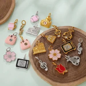 D803 Fashion Enamel Stainless Steel Charm Flower Charm Camera Tv Note Shape Necklace Pendant for Jewelry