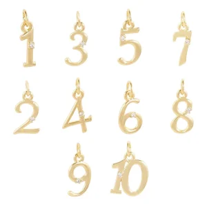 D804 Copper Charm Necklace Pendant 18k Gold Plated Number Crystal Zircon Charm Pendant Jewelry Findings