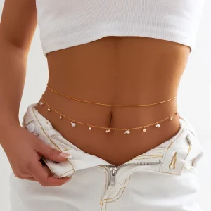 DAIHE TC0026 Fashion Body Chains Saudi Double Layer Pearl Star Heart Pendant Tassel Lower Waist Chain
