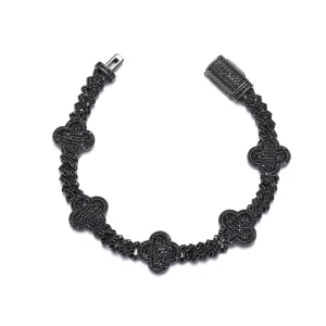 DE Hiphop Trendy Dazzling Fashion Brass Jewelry Iced Out Gold Plated Bling Flower Zircon Cuban Link Chain Bracelet