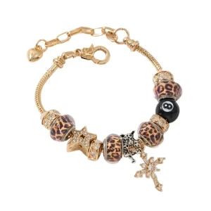 DIY Beaded Bracelet Pan Family Cross Border Copper Inlaid Zircon Leopard Print Bead Black Eight Fashion Trendy