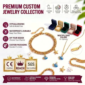 DIY Charm Jewelry Stainless Steel Bracelet Custom Logo Waterproof Necklace Earrings for Women Men Fashion Accessory