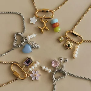 DIY Charm Pendant Fashion Jewelry Set Stainless Steel 18K Gold Plated Pendant Necklace for Women
