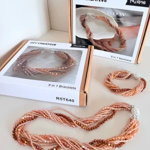 DIY Creative Round Crystal & Glass Beads Necklace With Brown/Clear/Gold Options
