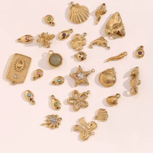 DIY Fashion Necklace Jewelry Accessories 18K Gold Stainless Steel Zircon Flowers Bow Pendant for Women