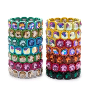 DIY Handmade Crystal Bangles Rhinestone Geometric Bracelet Alloy Elastic Enamel Stacked Bracelet for Women