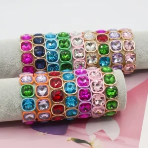 DIY Handmade Crystal Rhinestone Geometric Bracelet Zinc Alloy Elastic Enamel Stacked Bracelet for Women