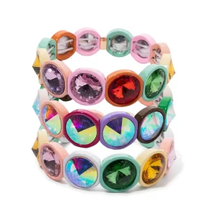 DIY Handmade Sparkling Crystal Bangles Rhinestone Geometric Bracelet Alloy Elastic Enamel Stacked Bracelet for Women Gift