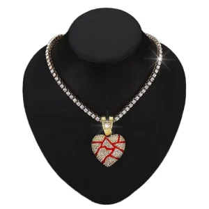 DIY Iced Out 5mm Tennis Chain Hip Hop Alloy With Diamond Red Oil Broken Heart Pendant Necklace