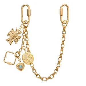 DIY Interchangeable Charm Bar Chunky Gold Metal Handbag Chain Charm Bar Vintage Textured Cross Celestial Coin Pendants Bag Charm