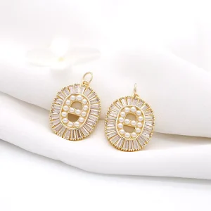DIY Jewelry Accessories Micro paved Zircon Oval Pendant 14K Gold Dimple Fashion Necklace Pendant Accessories