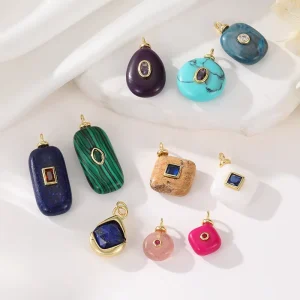 DIY Jewelry Making Accessories for Natural Jade Black Red Agate Turquoise Pendants Square RoundTeardrop Shaped Bracelets Charms