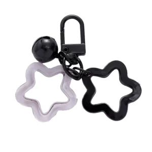 DIY Light Keychain Creative Double Pentagram Cute Unisex Bag Decoration Embossing Printing PVC Waterproof Ornament