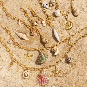 DIY Link Chain Necklace 18K Gold Plated Waterproof Stainless Steel Women Summer Beach Shell Starfish Pendant Necklace