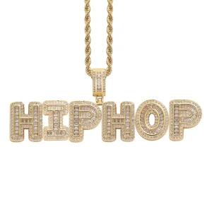 DIY Linkable Baguette Initial Pendant 5A Zircon Micro Paved Custom Name Necklace for Personalized Hiphop Jewelry