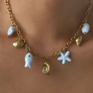 DIY Ocean Style Jewelry Set Women’s Bracelet Necklace with Starfish Conch