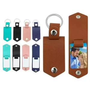 DIY Promotional Gift PU Leather Digital Photo Keychain Embossing Printing Anniversary Sublimation Blanks PET Sheet Insert
