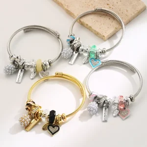 DIY Stainless Steel Bracelet Women’s Fashion Versatile Love Pendant Adjustable Non Fading Couple Bracelet