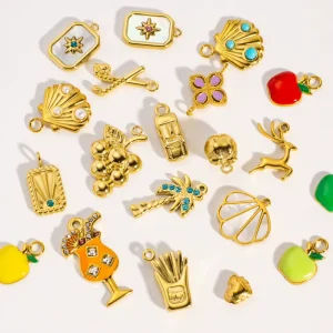 DIY Stainless Steel Charm Fashion Jewelry Elk Cocktail Hockey Coconut Tree Pendant 14K PVD Gold Charm for Jewelry Make