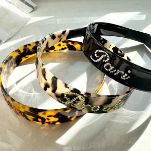 DOWELL Acetate Wide Headband Personalized Rhinestone Custom Name Tortoiseshell Text Bridesmaid Gift Sparkly Hair Accessory