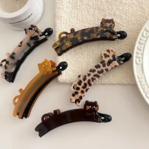 DOWELL Cute Lady Women Colorful Cat Shaped Banana Clip Hair Accessory New Acetate Material