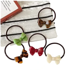 DOWELL Elegant Bow Shape Acetate Hair Ties Elastic Rubber Bands Scrunchies for Thick Hair Ponytail Holder Accessories