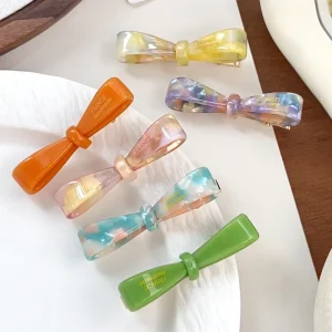 DOWELL Handmade Sweet Cute Bow Hair Clip Gold Accents Acetate Alligator Clip Fashionable Versatile Gentle Hair Decoration Women
