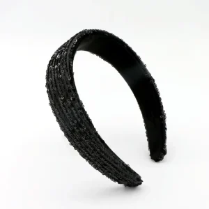 DREAM FASHION Black Champagne Black Glitter Sequins Solid Color Headband Elegant Custom Hair Accessories Mothers Day Gift